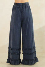 Load image into Gallery viewer, Mittoshop Mineral Washed Ruffle Trim Wide Leg Pants in New Blueberry
