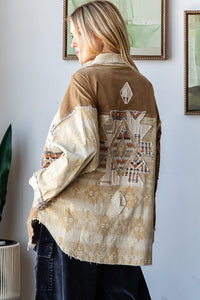 Oli & Hali Mixed Aztec Print Shacket in Mocha