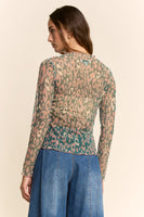 Davi & Dani Sheer Leopard Mesh Top in Green Leopard