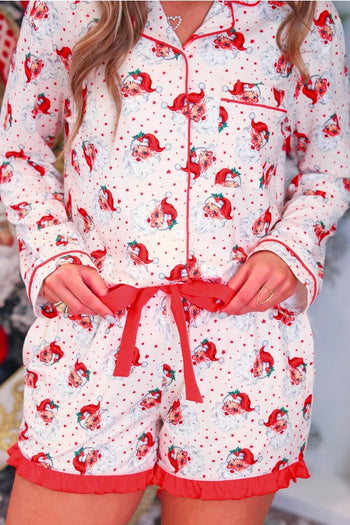 Jess Lea Vintage Santa Ruffle Pajama Set in Cream/Red