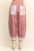 Davi & Dani Contrast Patchwork Bloomer Pants in Rose Pink