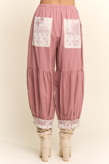 Davi & Dani Contrast Patchwork Bloomer Pants in Rose Pink