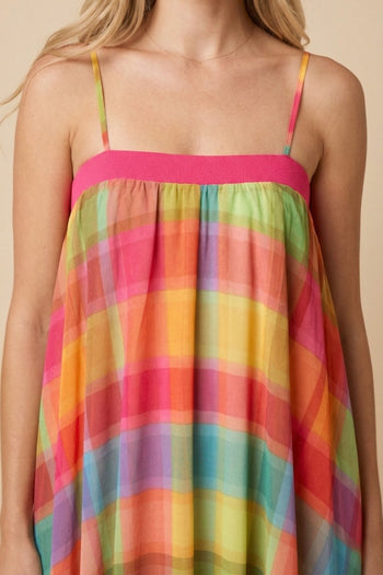 J.nna Prism Plaid Maxi Dress in Multicolor Check
