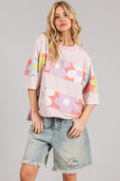 Sage+Fig OVERSIZED Pastel Retro Floral Patched Top in Light Pink