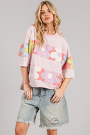 Sage+Fig OVERSIZED Pastel Retro Floral Patched Top in Light Pink