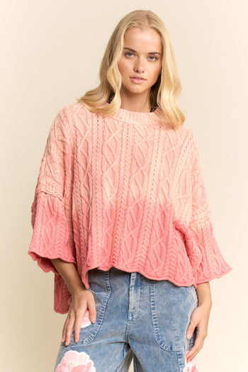 Davi & Dani Cable Knit Top in Coral