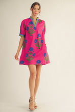 Load image into Gallery viewer, Jodifl Floral Print and Stripe Detail Shift Dress in Hot Pink ON ORDER
