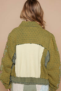 POL Quilted Jacket with Embroidered Sleeves in Basil Multi