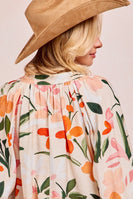 BiBi Floral Print Exaggerated Balloon Sleeve Top in Floral