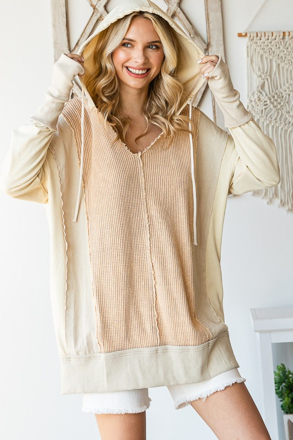 Oli & Hali Color Block Thermal Hoodie in Taupe – June Adel