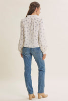 In February Floral Cotton Gauze Blouse in Dusty Blue