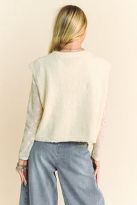 Davi & Dani Oversized Solid Color Knit Sweater Vest in Cream Beige