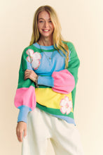 Load image into Gallery viewer, Davi &amp; Dani Multi Colored Striped Sweater with Flower Patches in Blue Pink Multi
