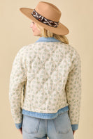 Main Strip Quilted Floral Print and Denim Jacket in Ivory/Blue