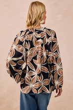 Load image into Gallery viewer, BiBi Bold Floral Print Exaggerated Balloon Sleeve Top in Black/Mocha
