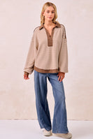 BiBi Mix n Match Slub Knit and Stripes Top in Mocha
