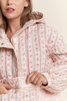 J.nna Mixed Floral Print Hooded Puffer Jacket in Pink Cream