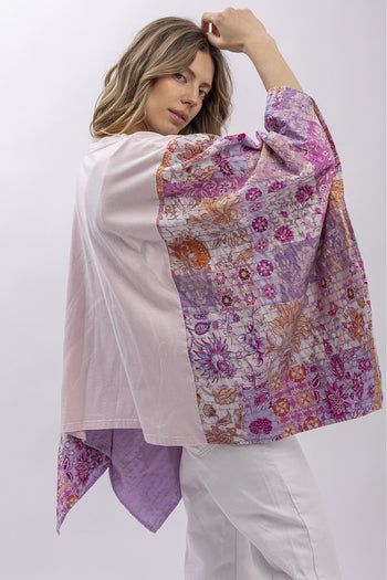 BlueVelvet The King Upcycled Inspired Poncho Top in Pink
