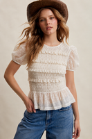 Listicle Smocked Puff Sleeve Top in Ecru