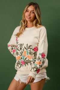 BiBi Embroidery Detailed Knit Sweater in Cream