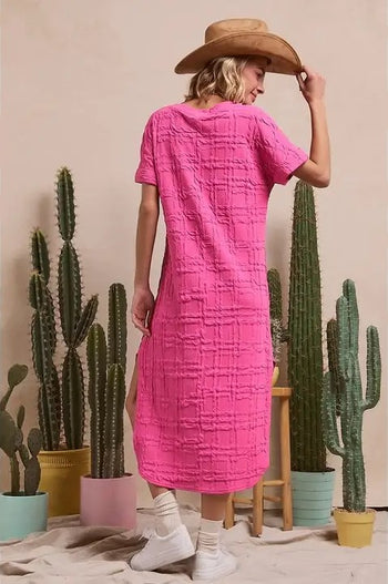 BiBi Textured Jacquard Knit Midi Dress in Pink – June Adel