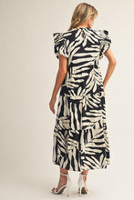 Load image into Gallery viewer, Jodifl Tropical Palm Print Tiered Midi Dress in Black
