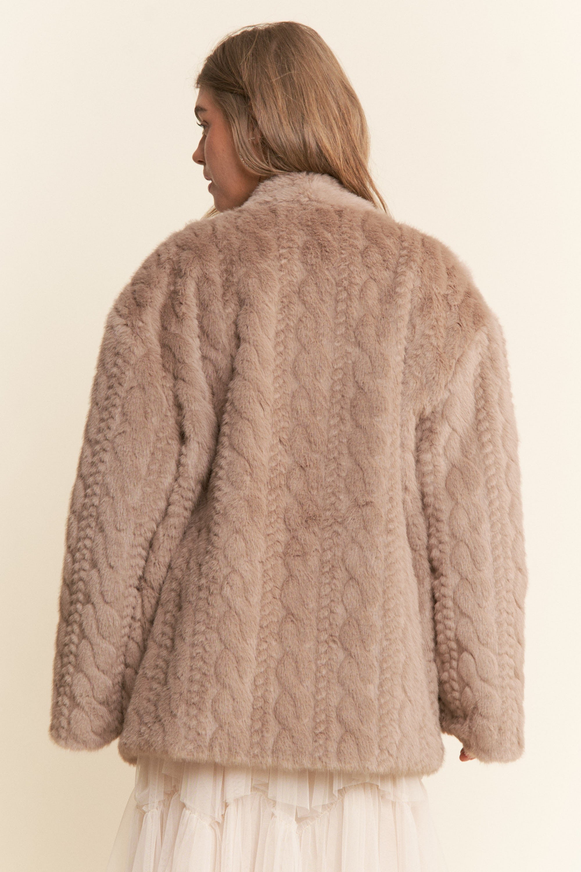 J.nna Open Front Faux Fur Jacket in Light Cocoa – June Adel