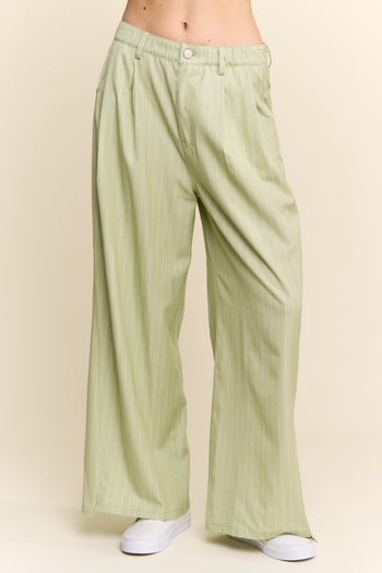 J.nna Striped Relax Fit Slacks in Pistachio