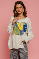 BiBi OVERSIZED French Terry Top with Heart & "LOVE" Letter Patches in Heather Grey
