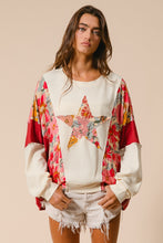 Load image into Gallery viewer, BiBi Mix n Match Knit and Print Top with Star Patch on Front in Oatmeal/Rust
