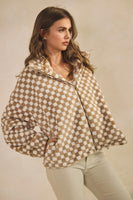 LovLov Fuzzy Fleece Checkered Jacket in Mocha
