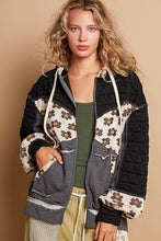 Load image into Gallery viewer, POL OVERSIZED Zip Up Hoodie Jacket with Mixed Fabric and Prints in Black Multi ON ORDER
