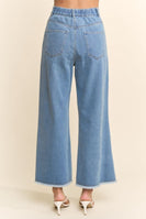 Davi & Dani Denim Cropped Pants with Flower Embroidery in Denim Blue