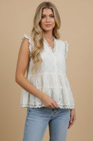 J.nna Vintage Lace Tiered Peplum Top in Beige