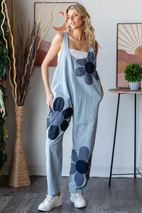 Oli & Hali Large Flower and Paint Splatter Jumpsuit in Light Blue