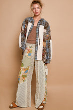 Load image into Gallery viewer, POL Mixed Print Hooded Button Down Top in Choco Multi ON ORDER
