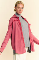 Davi & Dani Textured Knit Button Down Top in Indian Pink FINAL SALE