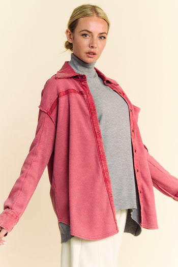 Davi & Dani Textured Knit Button Down Top in Indian Pink FINAL SALE