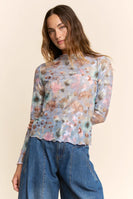 Davi & Dani Sheer Floral Mesh Top in Light Blue