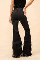 Blue B Denim Jeans with Tiered Lace Flare Legs in Black