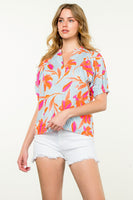 THML Striped and Floral Print Top in Light Blue