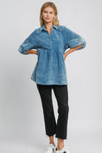 Load image into Gallery viewer, Umgee Stone Washed Corduroy Tunic Top in Denim Blue
