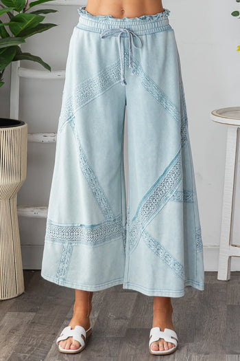 Oli & Hali Terry Knit Pants with Lace Trim in Light Blue