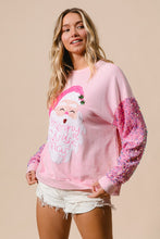 Load image into Gallery viewer, BiBi Large Santa Patched Top with Velvet Sequin Sleeves in Pink
