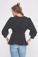 Allie Rose Double Knit Pleated Flare Top in Black