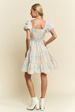 Load image into Gallery viewer, Davi &amp; Dani Bow Print Tiered Mini Dress in Blue
