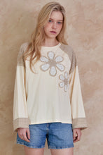Load image into Gallery viewer, mello. Checkered Contrast Top with Daisy Patches in Multi Brown
