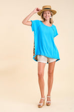 Load image into Gallery viewer, Umgee Aqua Top with Animal Print Back Tops Umgee   
