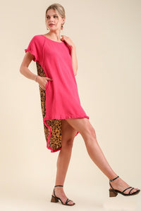 Umgee Fuchsia Dress with Animal Print Back Dresses Umgee   