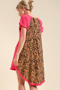 Umgee Fuchsia Dress with Animal Print Back Dresses Umgee   